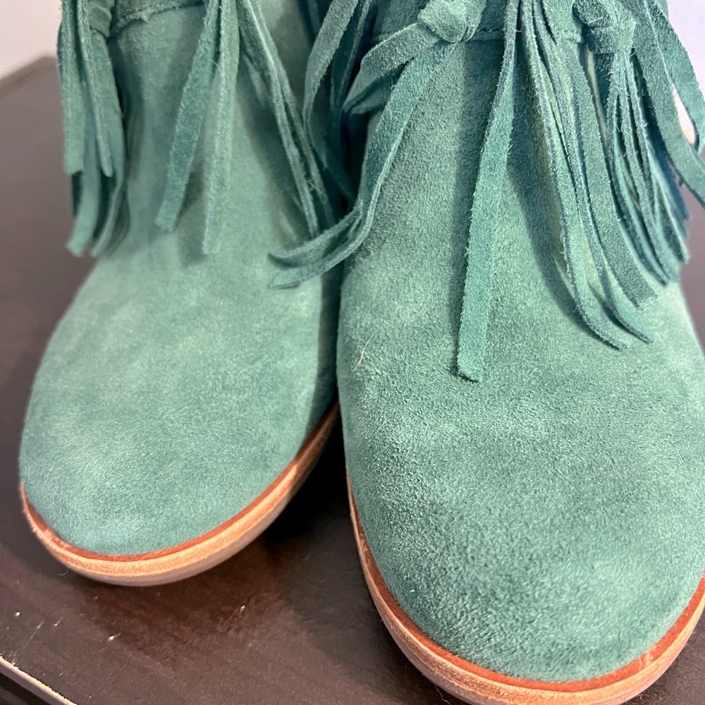 Kork-Ease Charley Green Suede Mules with Tassels - Picture 2 of 8